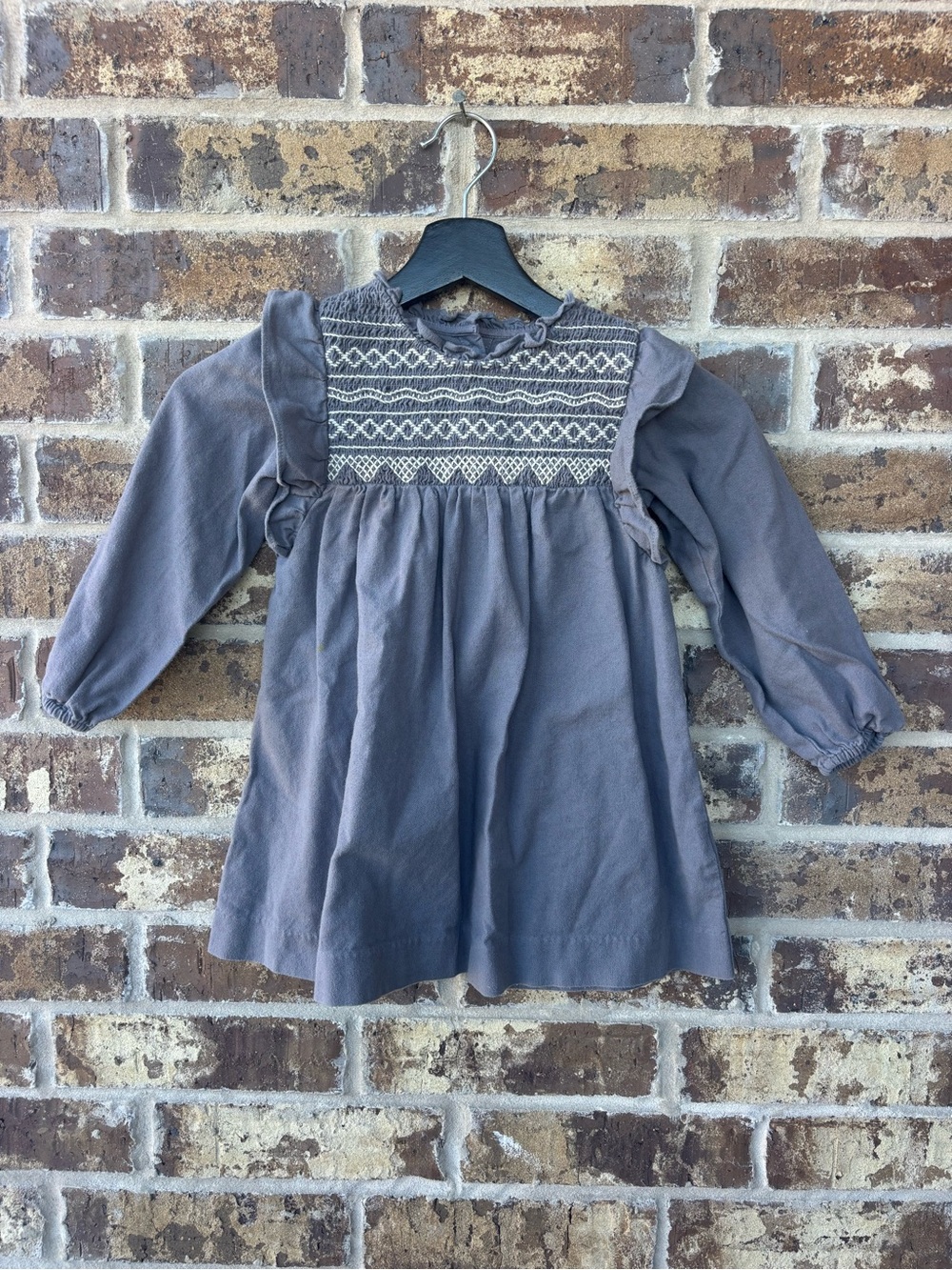 Zara Girls' Long-Sleeve Smocked Dress in Dusty Gray